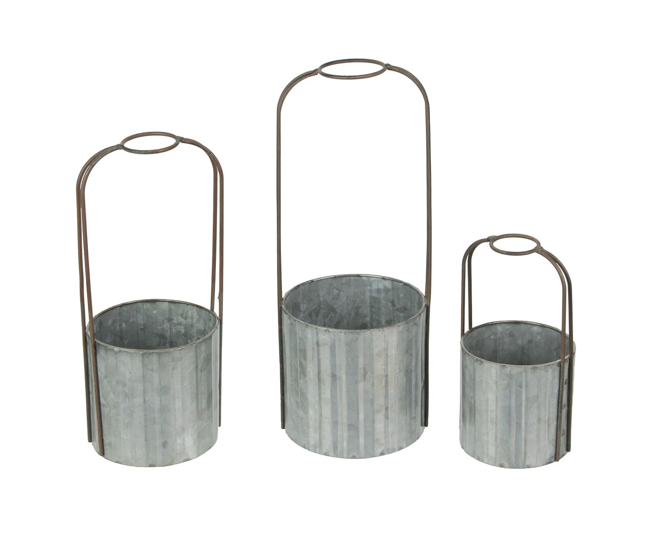 Galvanized Zinc Finish 3 Piece Rustic Metal Candle Holder Set